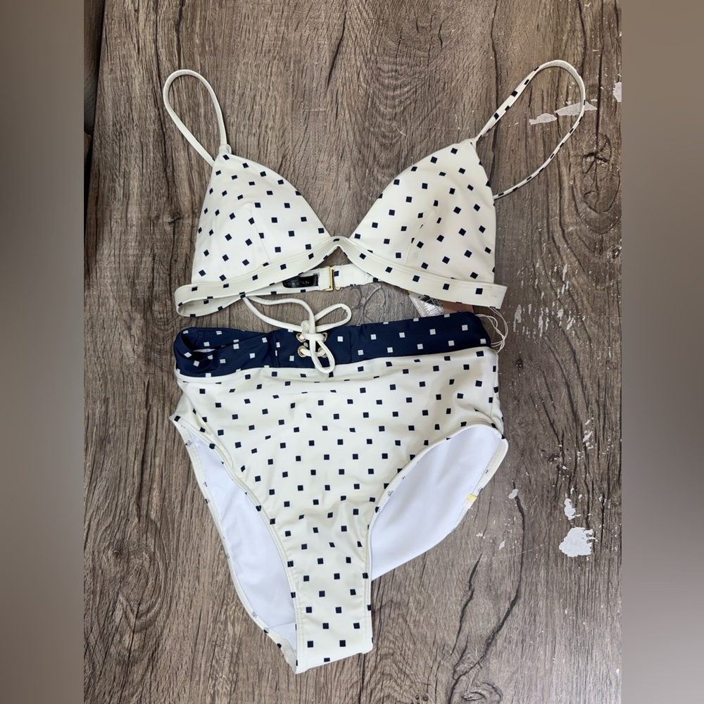 Summersalt The Lace-Up High Leg High Rise Bikini Bottom Square Dot in White Sand - Picture 2 of 6
